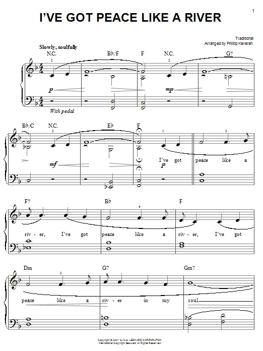 Traditional I've Got Peace Like A River sheet music notes and chords. Download Printable PDF.