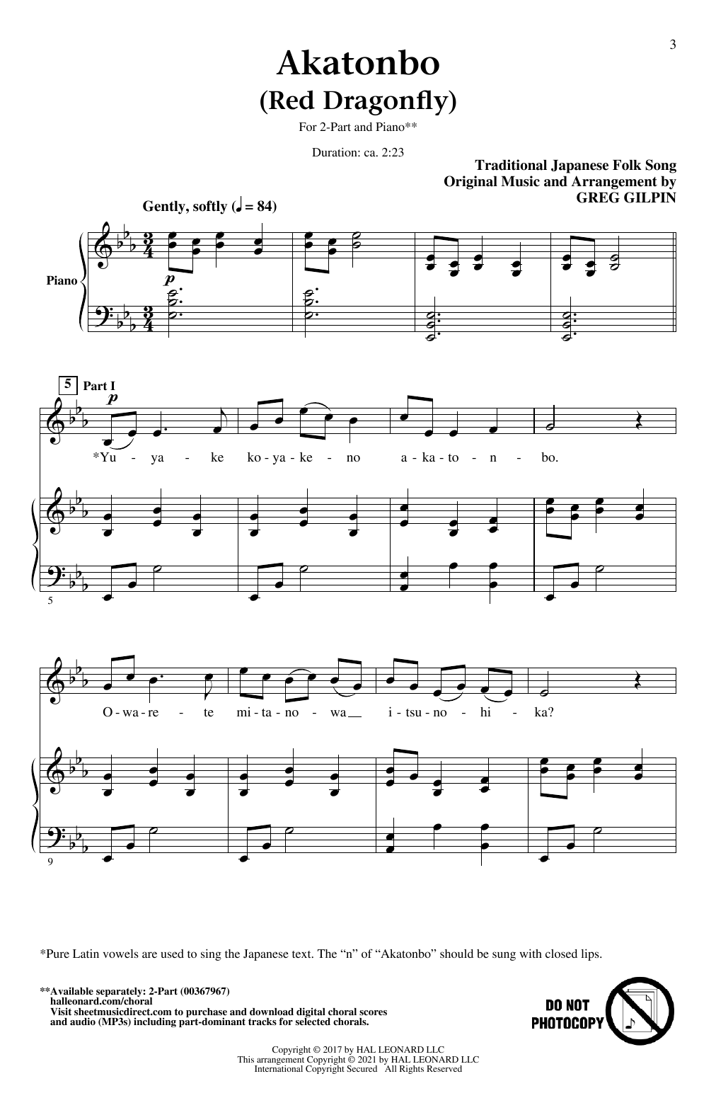 Traditional Japanese Folk Song Akatonbo (Red Dragonfly) (arr. Greg Gilpin) sheet music notes and chords. Download Printable PDF.