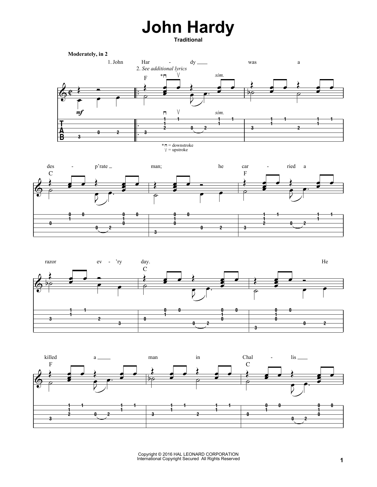 Traditional John Hardy sheet music notes and chords. Download Printable PDF.