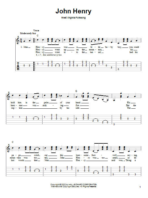 Traditional John Henry sheet music notes and chords. Download Printable PDF.