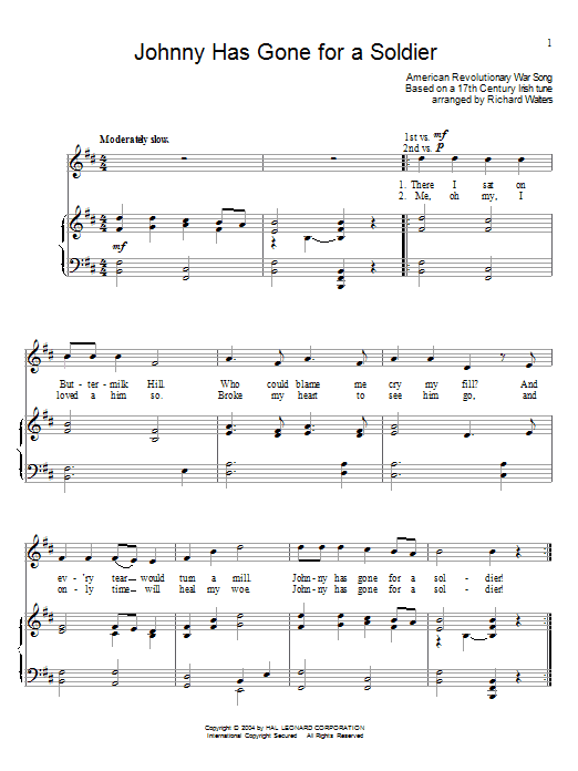 Learn to play Traditional Johnny Has Gone For A Soldier sheet music for Piano & Vocal in minutes. Price: 7.8900$ Traditional Johnny Has Gone For A Soldier sheet music notes and chords arranged for Piano & Vocal