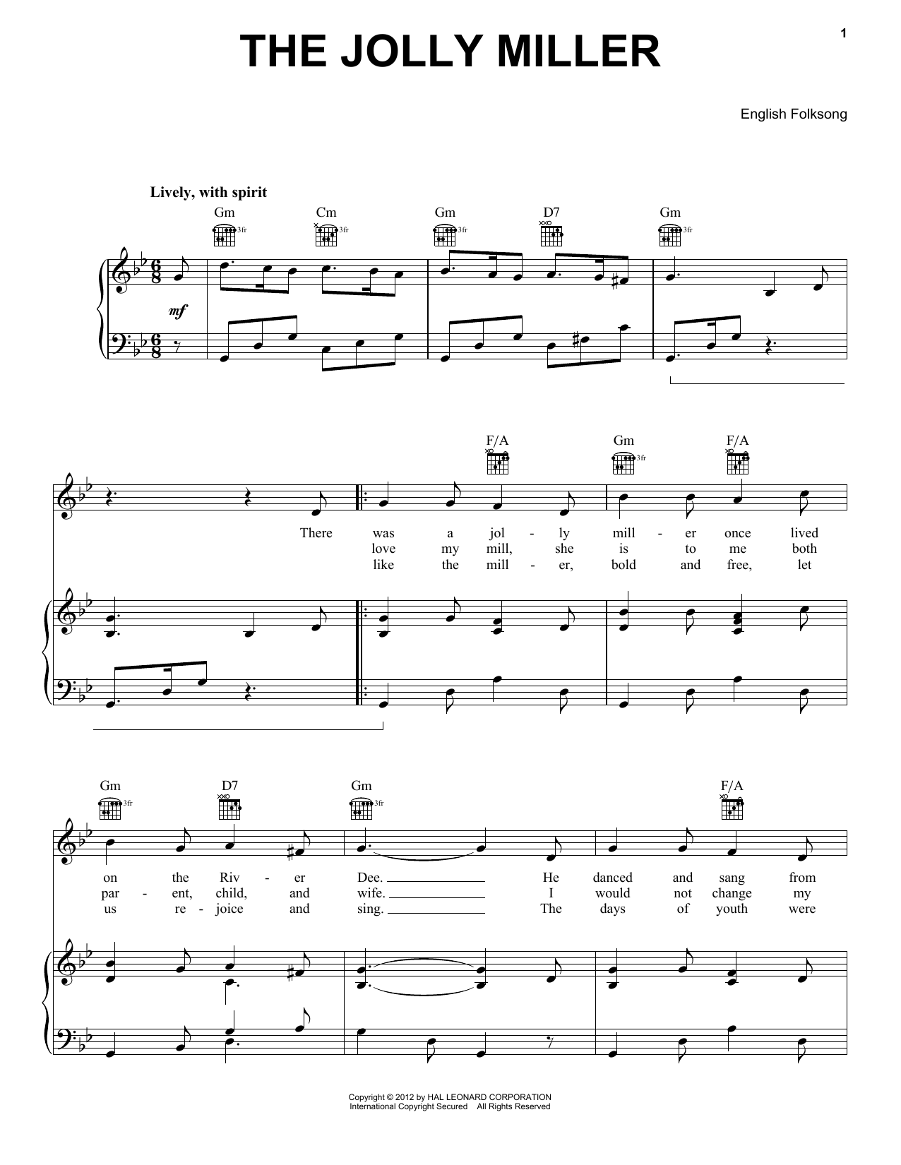 Learn to play Traditional Jolly Miller sheet music for Piano, Vocal & Guitar Chords (Right-Hand Melody) in minutes. Price: 7.8900$ Traditional Jolly Miller sheet music notes and chords arranged for Piano, Vocal & Guitar Chords (Right-Hand Melody)