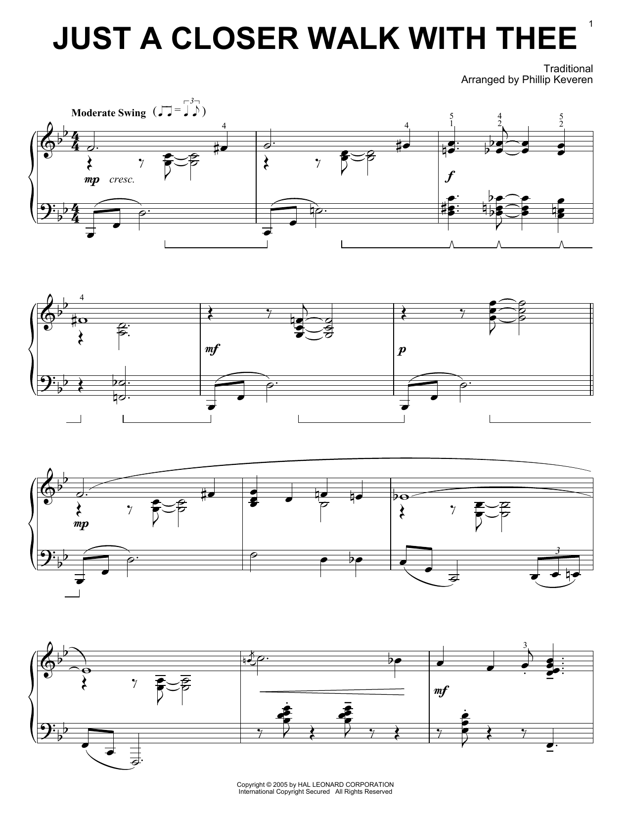 Traditional Just A Closer Walk With Thee [Jazz version] (arr. Phillip Keveren) sheet music notes and chords. Download Printable PDF.