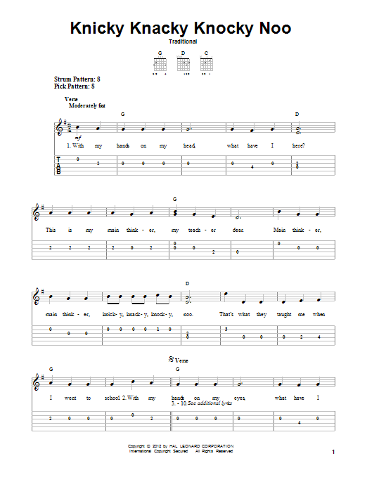 Traditional Knicky Knacky Knocky Noo sheet music notes and chords. Download Printable PDF.