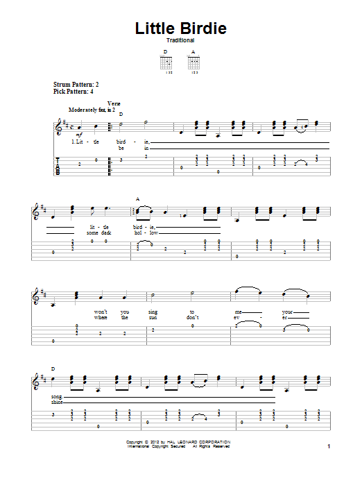 Traditional Little Birdie sheet music notes and chords. Download Printable PDF.