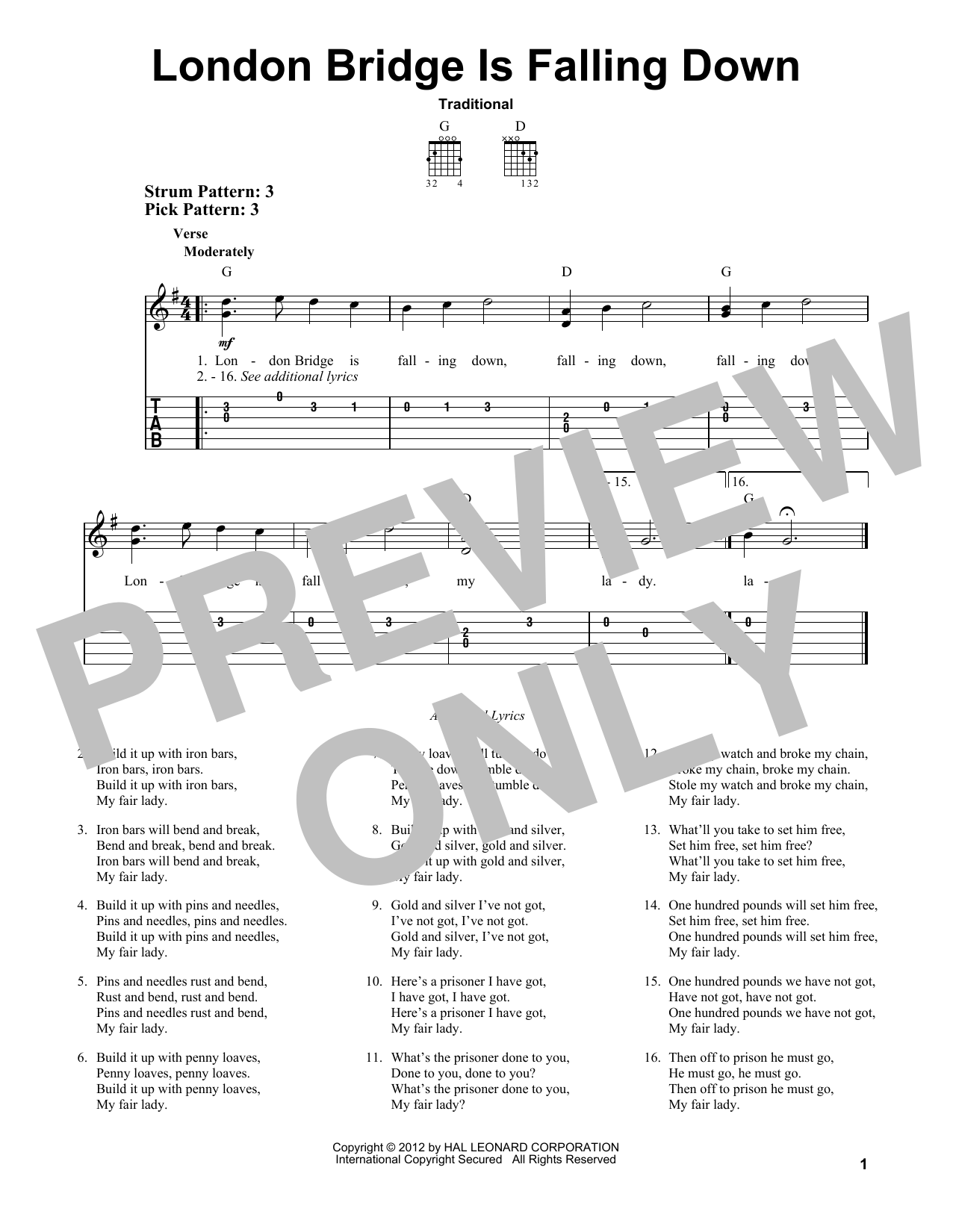 Traditional London Bridge Is Falling Down sheet music notes and chords. Download Printable PDF.