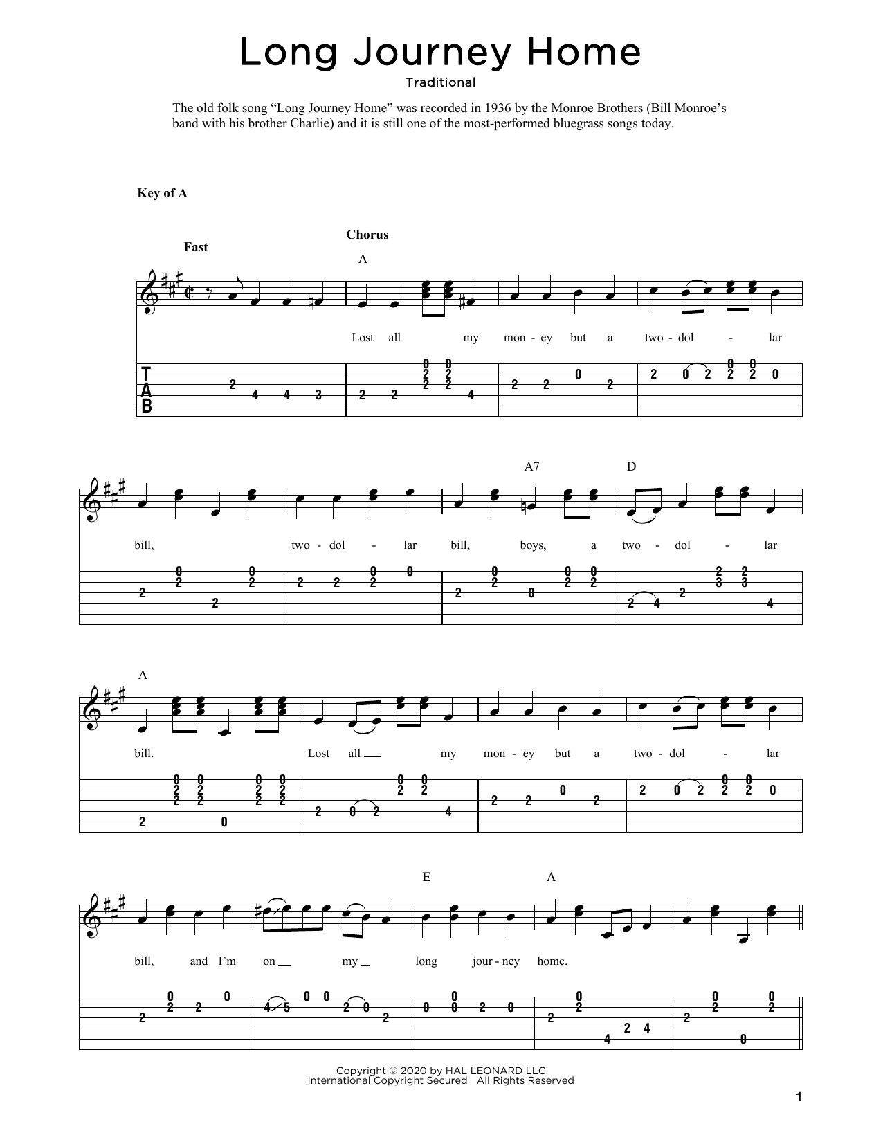 Traditional Long Journey Home (arr. Fred Sokolow) sheet music notes and chords. Download Printable PDF.