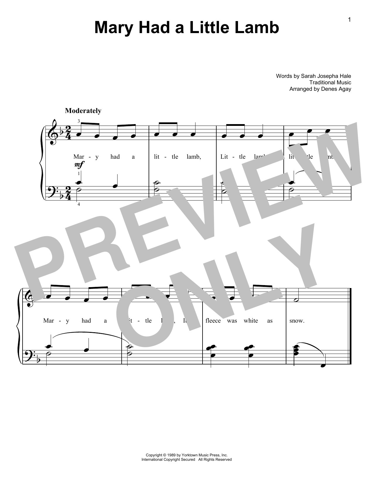 Traditional arr. Denes Agay Mary Had A Little Lamb sheet music notes and chords. Download Printable PDF.