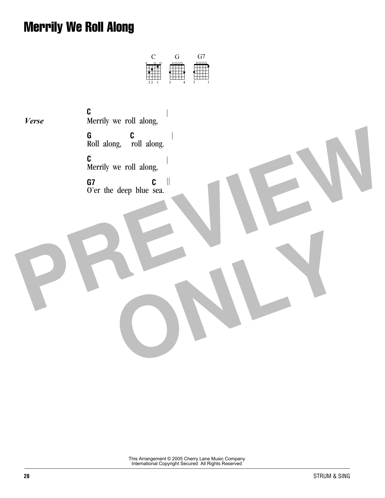 Traditional Merrily We Roll Along sheet music notes and chords. Download Printable PDF.