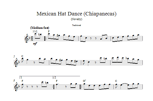Learn to play Traditional Mexican Hat Dance sheet music for Lead Sheet / Fake Book in minutes. Price: 5.9900$ Traditional Mexican Hat Dance sheet music notes and chords arranged for Lead Sheet / Fake Book