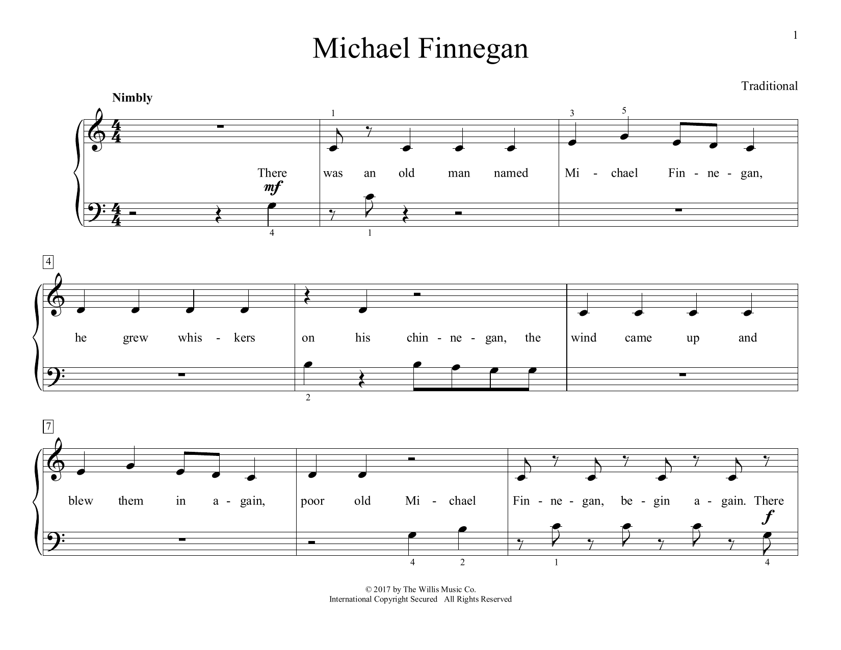 Learn to play Traditional Michael Finnegan (arr. Christopher Hussey) sheet music for Educational Piano in minutes. Price: 6.9900$ Traditional Michael Finnegan (arr. Christopher Hussey) sheet music notes and chords arranged for Educational Piano