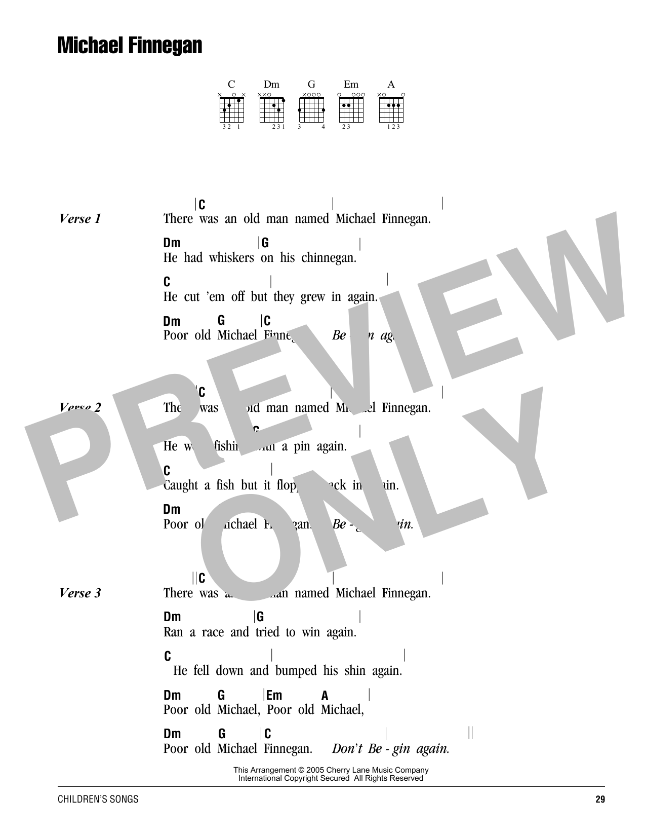 Traditional Michael Finnegan sheet music notes and chords. Download Printable PDF.