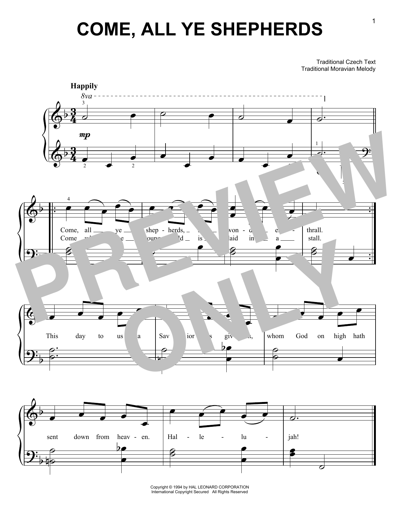 Traditional Moravian Melody Come, All Ye Shepherds sheet music notes and chords. Download Printable PDF.