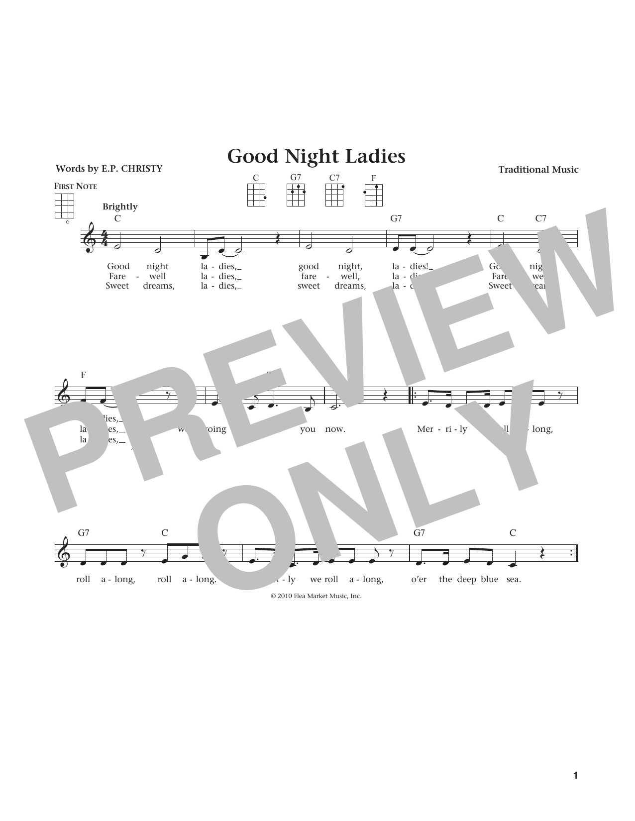 Learn to play Traditional Music Good Night Ladies (from The Daily Ukulele) (arr. Liz and Jim Beloff) sheet music for Ukulele in minutes. Price: 5.9900$ Traditional Music Good Night Ladies (from The Daily Ukulele) (arr. Liz and Jim Beloff) sheet music notes and chords arranged for Ukulele