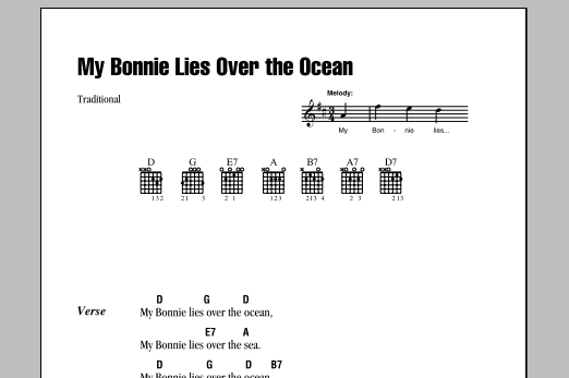 Traditional My Bonnie Lies Over The Ocean sheet music notes and chords arranged for Super Easy Piano