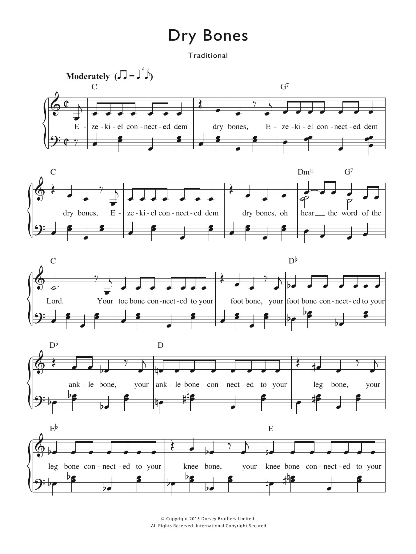 Traditional Nursery Rhyme Dry Bones sheet music notes and chords. Download Printable PDF.