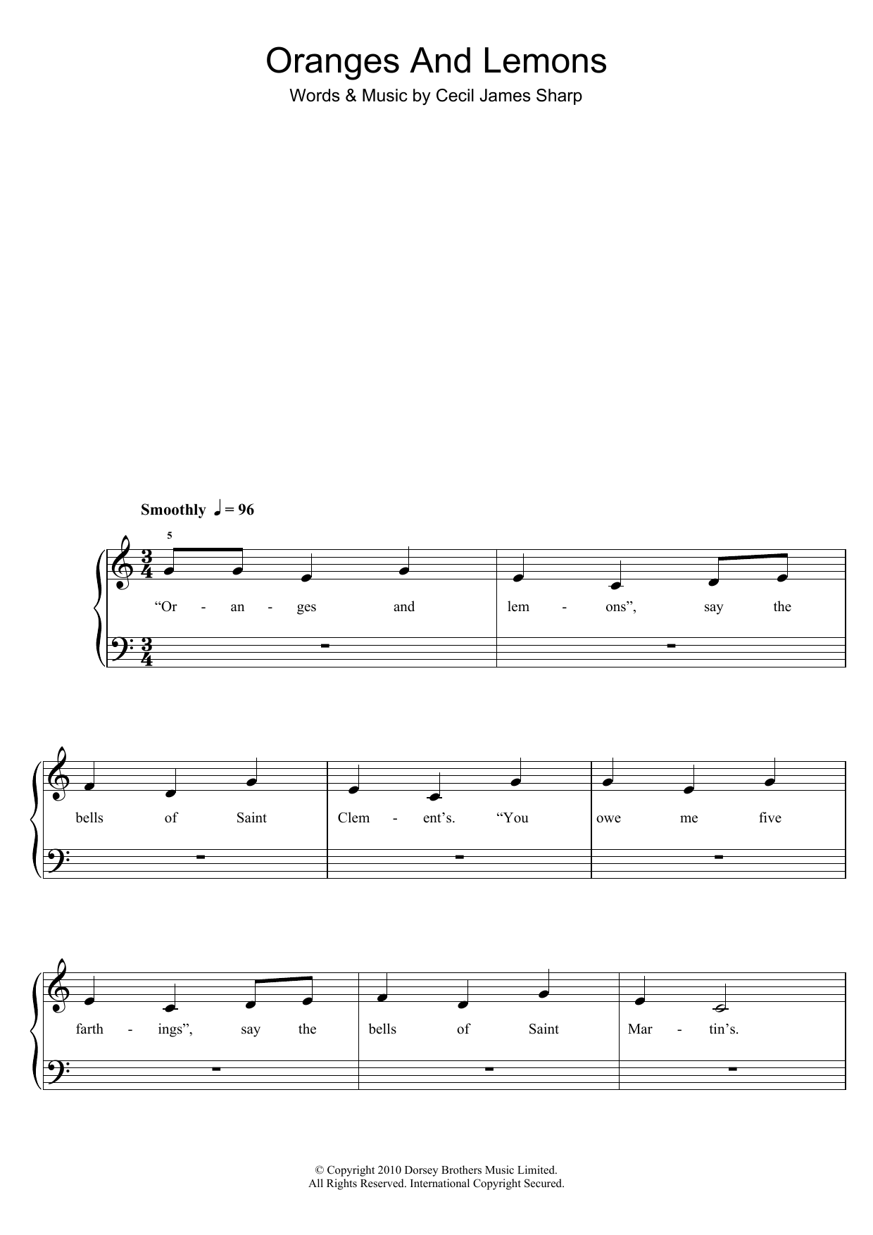 Traditional Nursery Rhyme Oranges And Lemons sheet music notes and chords. Download Printable PDF.