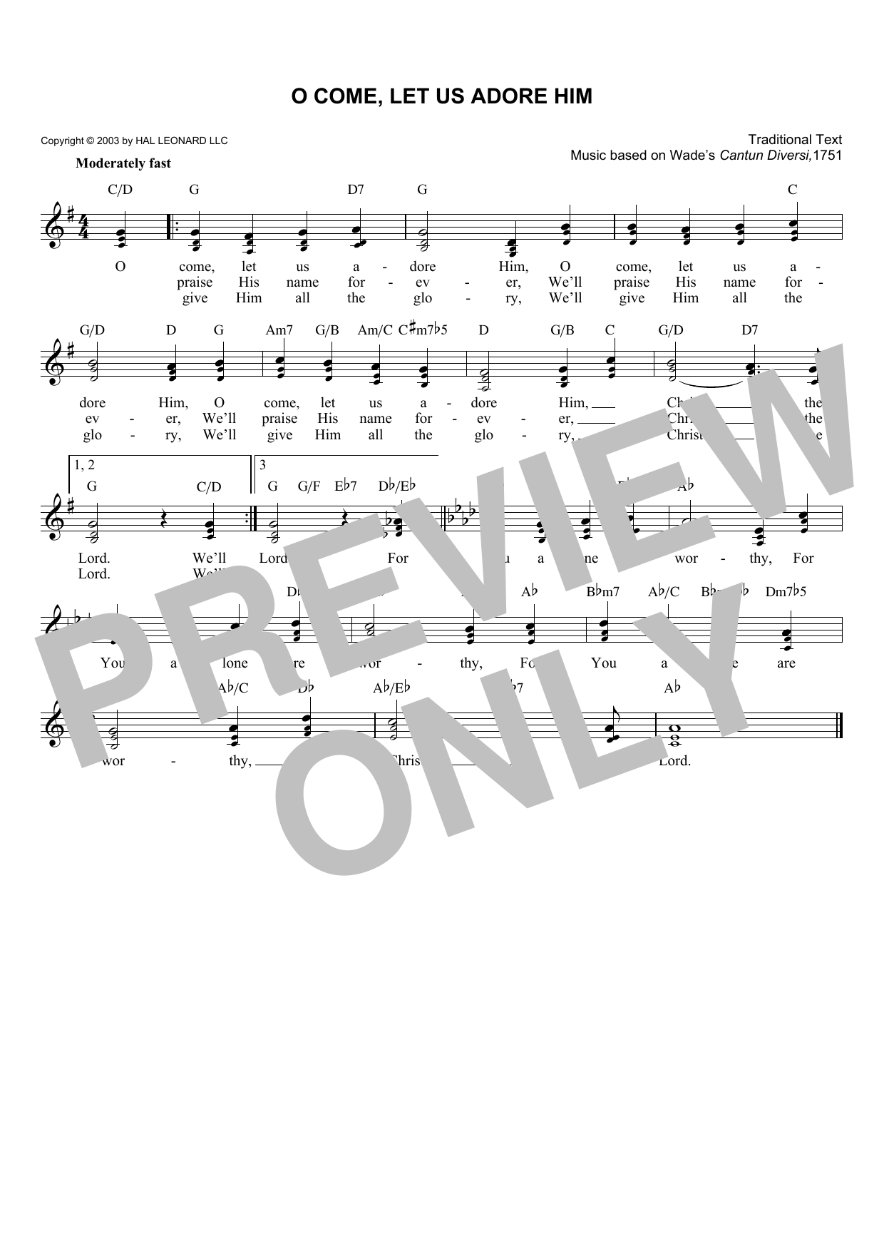 Traditional O Come, Let Us Adore Him sheet music notes and chords. Download Printable PDF.