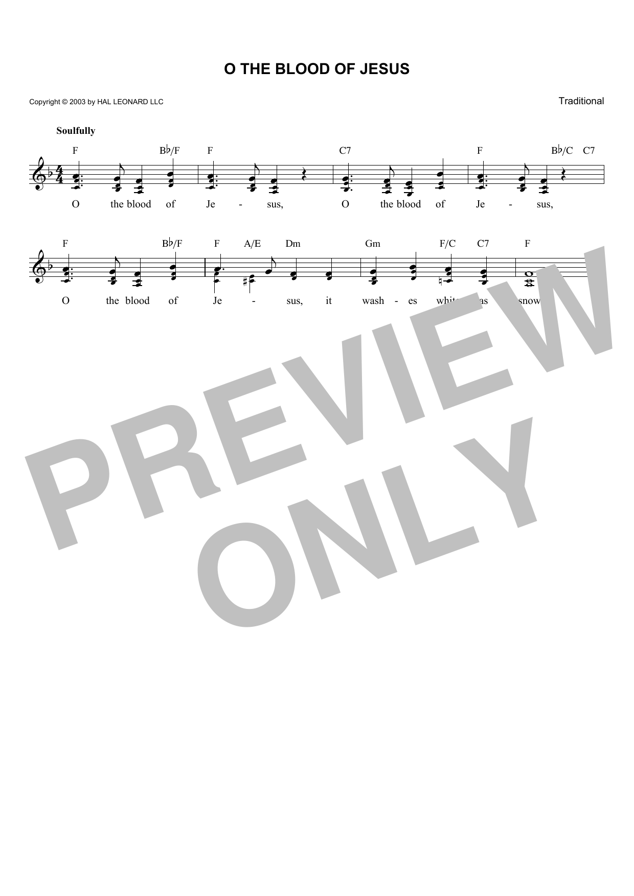 Traditional O The Blood Of Jesus sheet music notes and chords. Download Printable PDF.