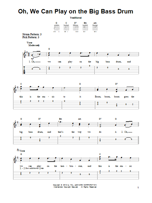 Traditional Oh, We Can Play On The Big Bass Drum sheet music notes and chords. Download Printable PDF.