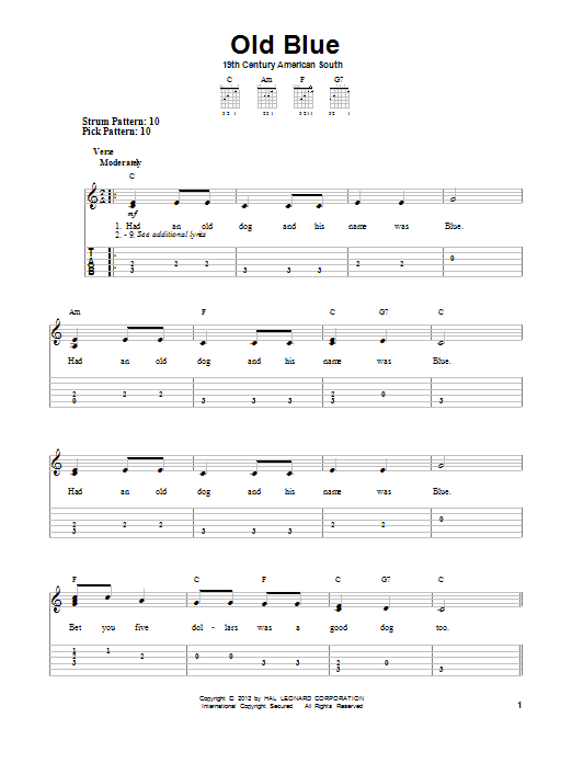 Traditional Old Blue sheet music notes and chords. Download Printable PDF.