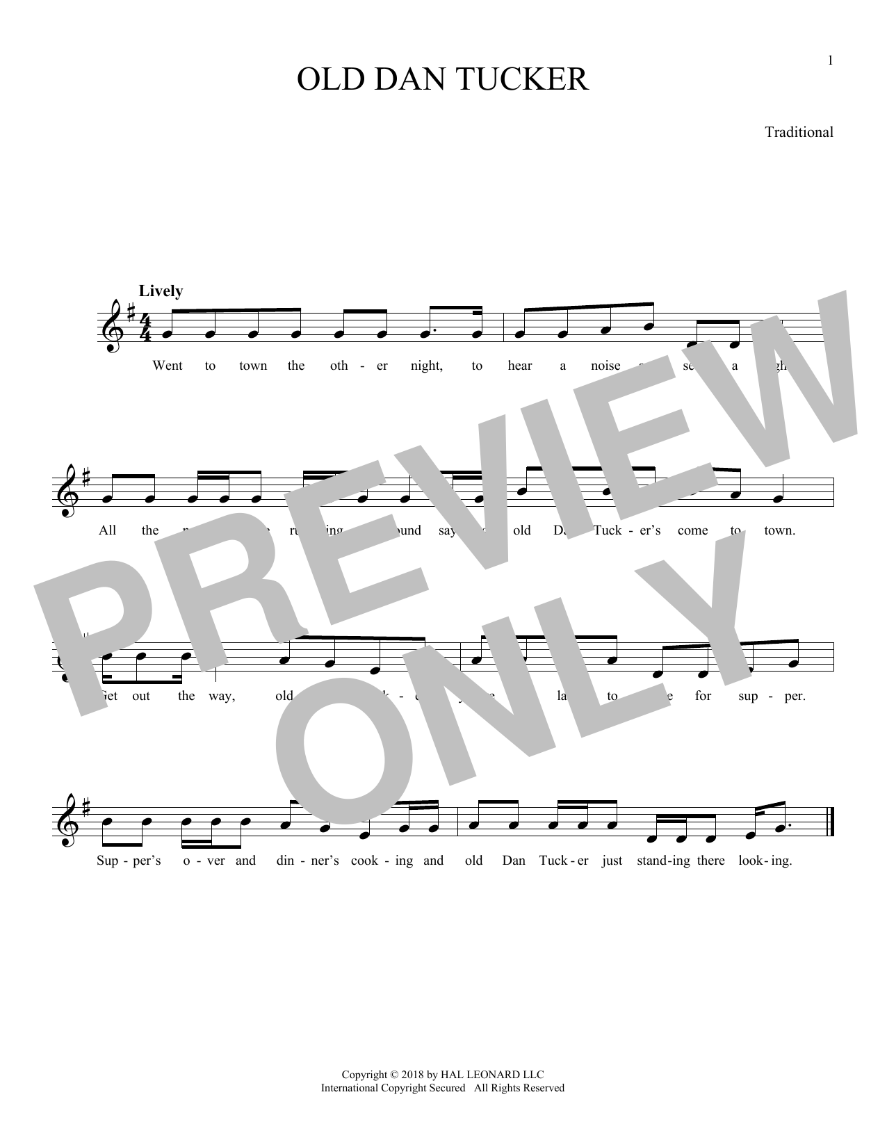 Learn to play Traditional Old Dan Tucker sheet music for Piano, Vocal & Guitar Chords (Right-Hand Melody) in minutes. Price: 7.8900$ Traditional Old Dan Tucker sheet music notes and chords arranged for Piano, Vocal & Guitar Chords (Right-Hand Melody)
