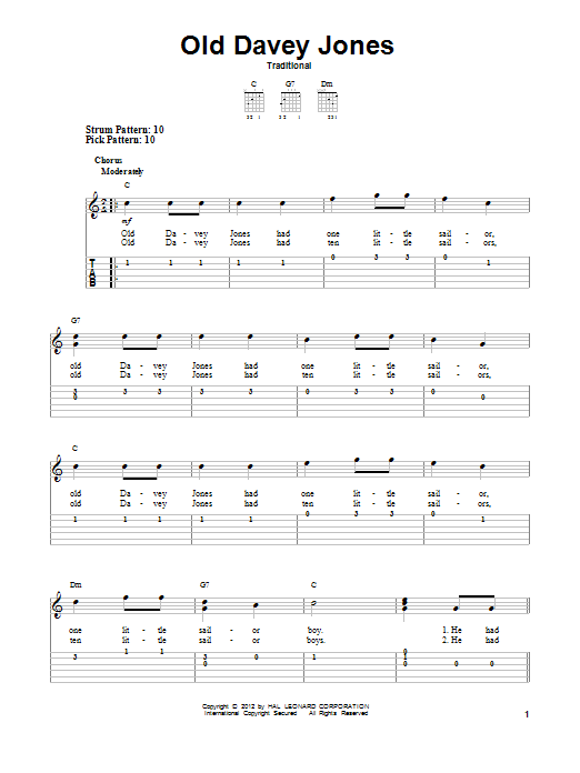 Traditional Old Davey Jones sheet music notes and chords. Download Printable PDF.