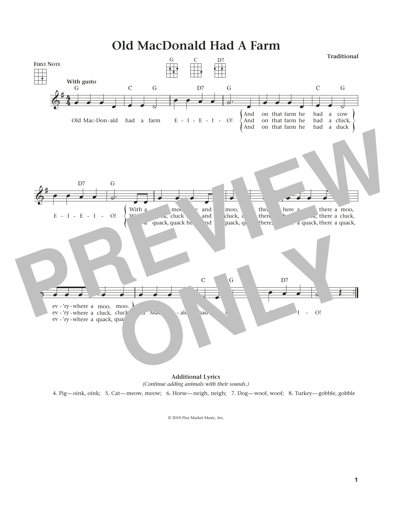 Traditional Old Macdonald Had A Farm (from The Daily Ukulele) (arr. Liz and Jim Beloff) sheet music notes and chords. Download Printable PDF.