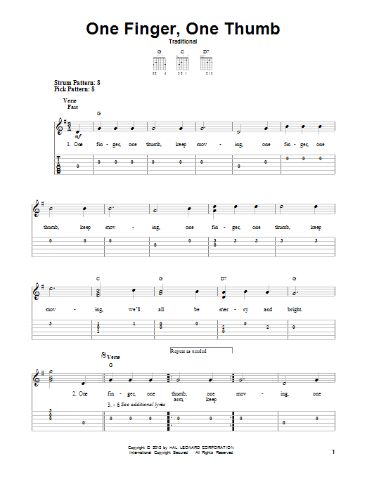 Traditional One Finger, One Thumb sheet music notes and chords. Download Printable PDF.