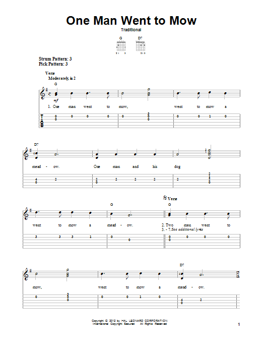 Traditional One Man Went To Mow sheet music notes and chords. Download Printable PDF.