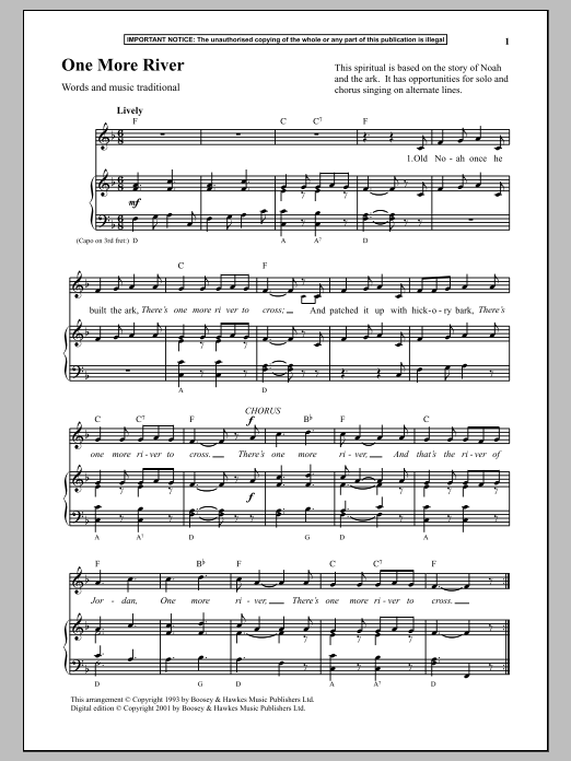 Learn to play Traditional One More River sheet music for Piano & Vocal in minutes. Price: 6.9900$ Traditional One More River sheet music notes and chords arranged for Piano & Vocal