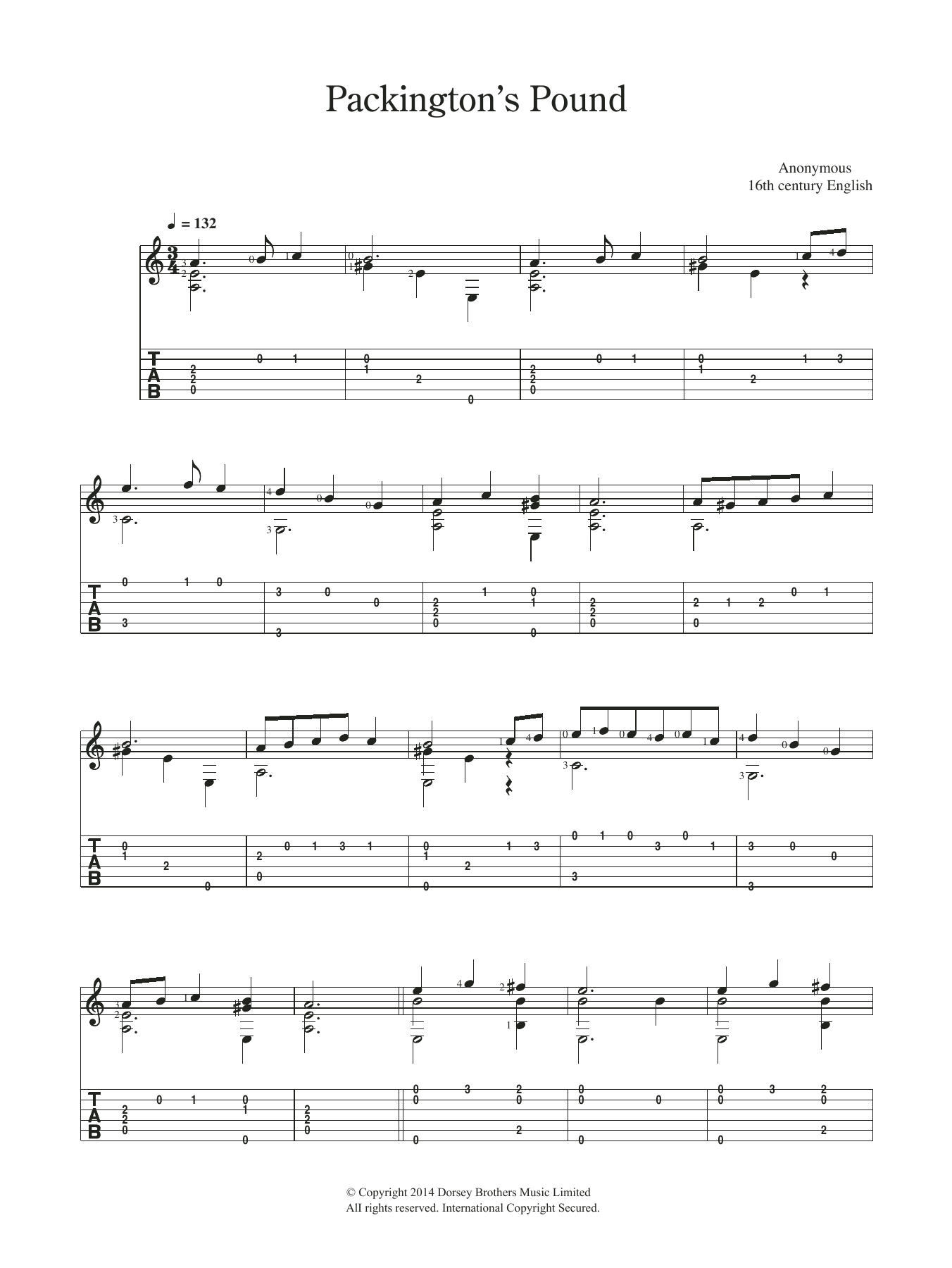 Traditional Packington's Pound sheet music notes and chords. Download Printable PDF.