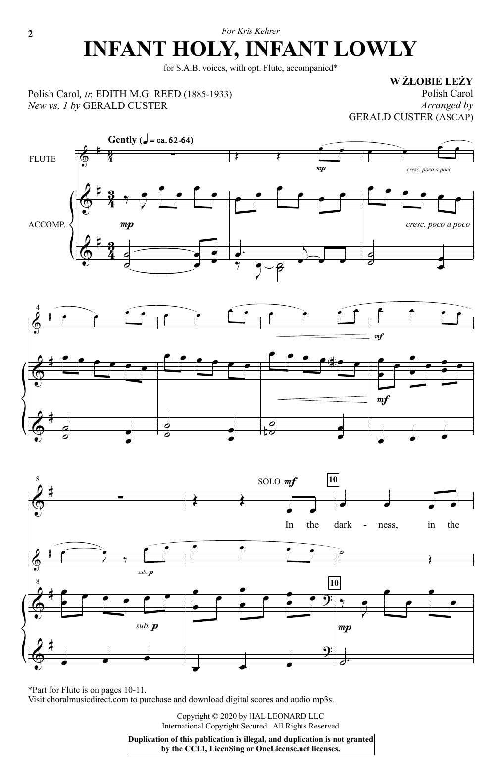 Traditional Polish Carol Infant Holy, Infant Lowly (arr. Gerald Custer) sheet music notes and chords. Download Printable PDF.