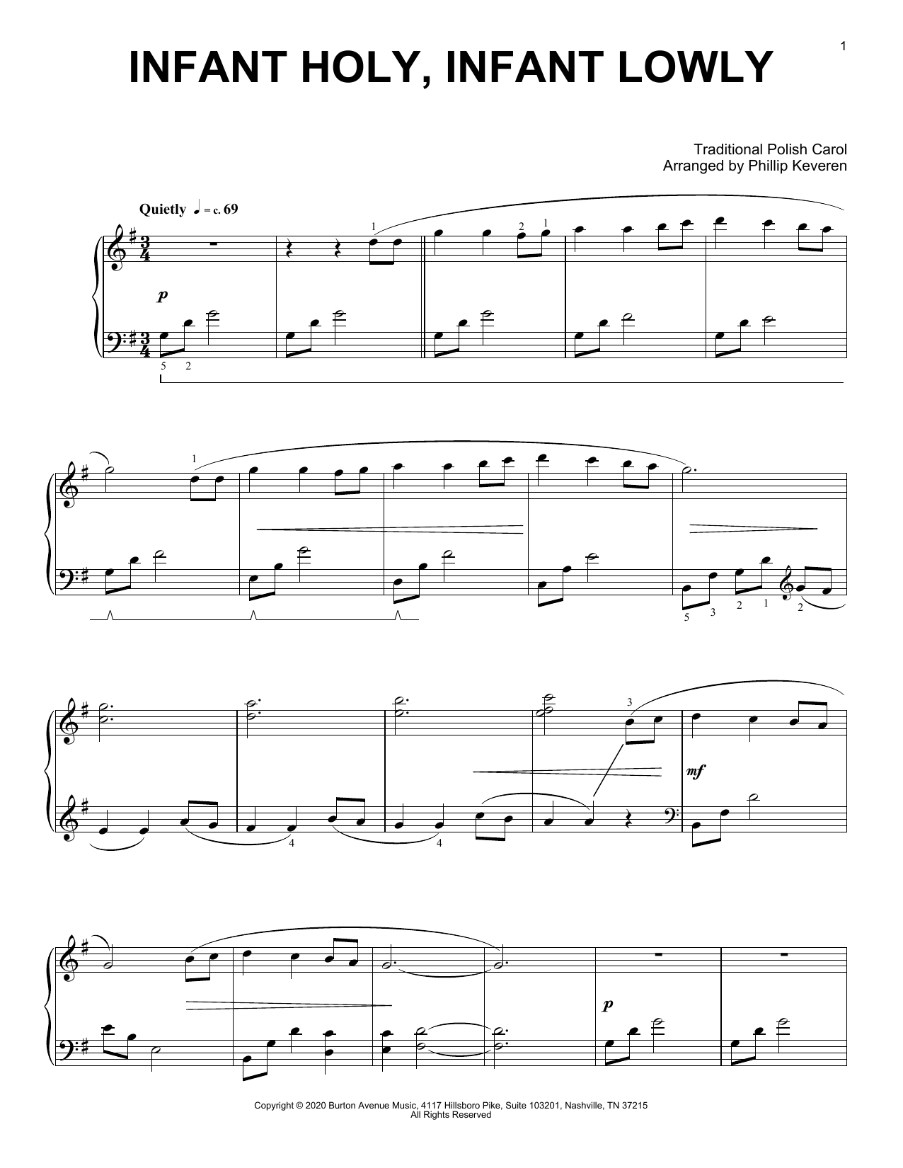 Traditional Polish Carol Infant Holy, Infant Lowly (arr. Phillip Keveren) sheet music notes and chords. Download Printable PDF.