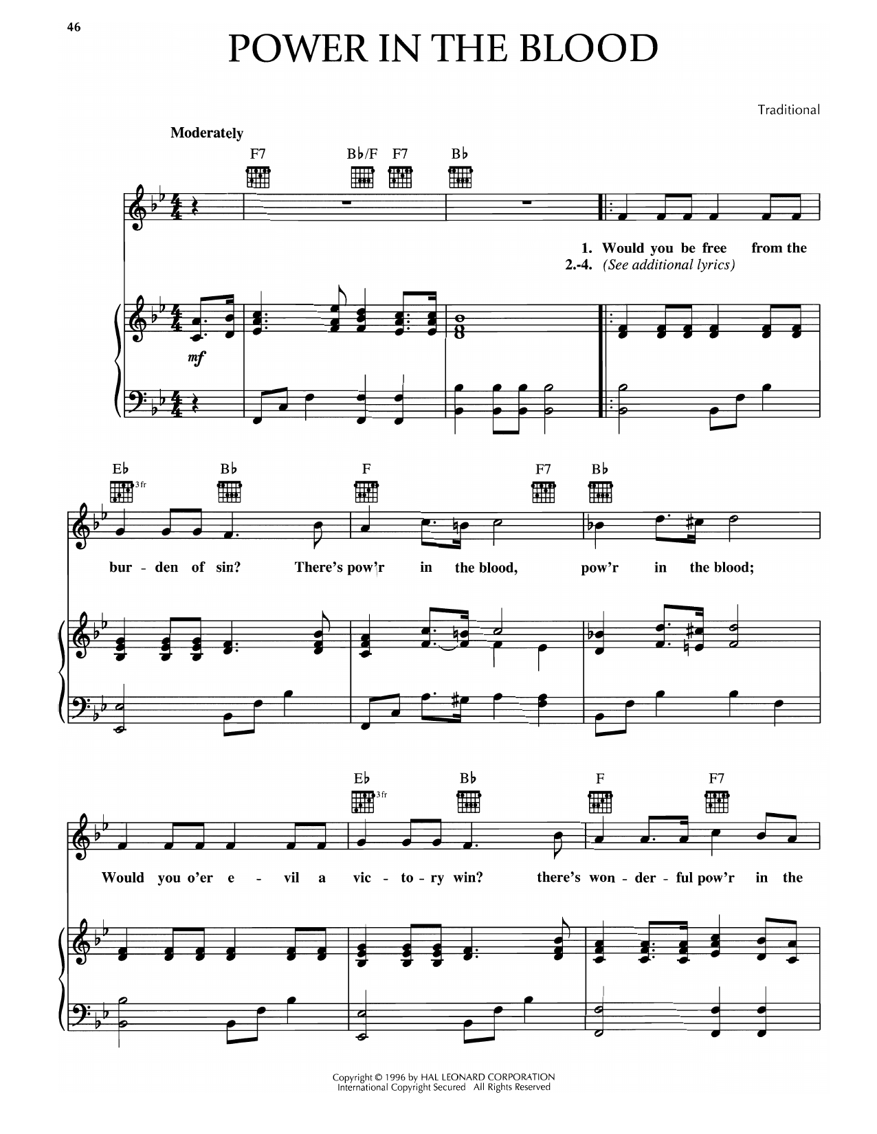 Learn to play Traditional Power In The Blood sheet music for Piano, Vocal & Guitar Chords (Right-Hand Melody) in minutes. Price: 7.8900$ Traditional Power In The Blood sheet music notes and chords arranged for Piano, Vocal & Guitar Chords (Right-Hand Melody)