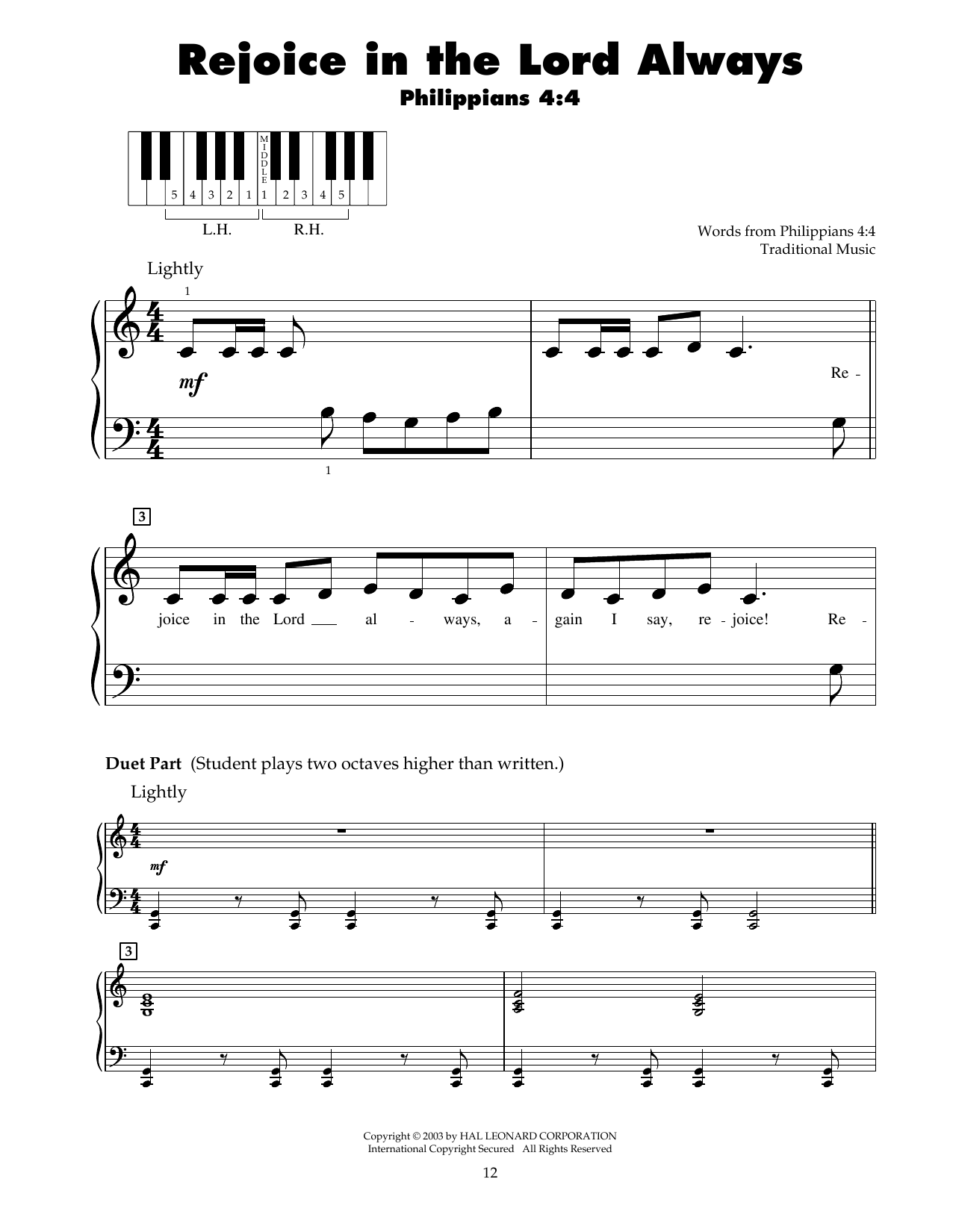 Traditional Rejoice In The Lord Always sheet music notes and chords. Download Printable PDF.