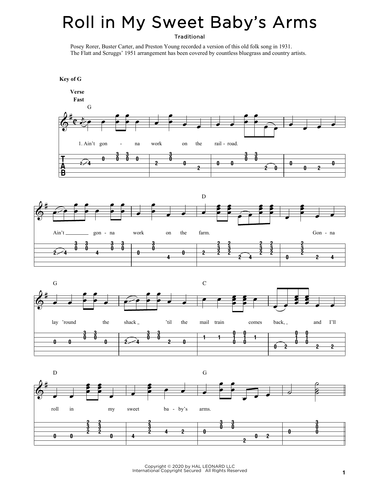 Traditional Roll In My Sweet Baby's Arms (arr. Fred Sokolow) sheet music notes and chords. Download Printable PDF.