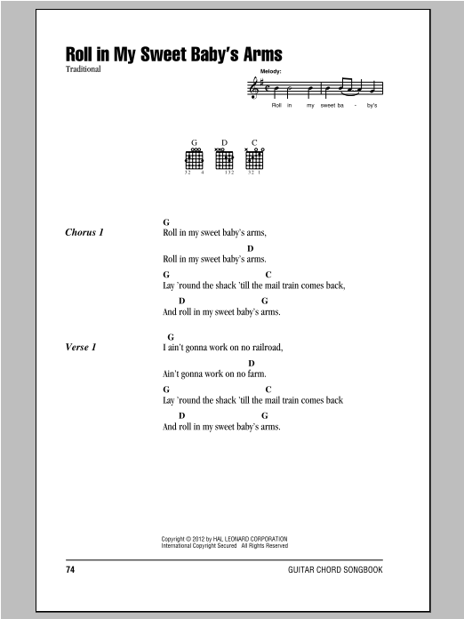 Traditional Roll In My Sweet Baby's Arms sheet music notes and chords. Download Printable PDF.