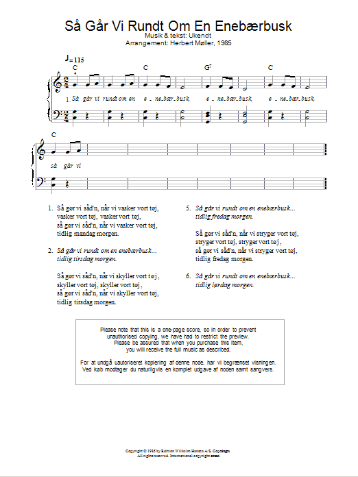 Traditional Så Går Vi Rundt Om En Enebærbusk sheet music notes and chords arranged for Piano Solo