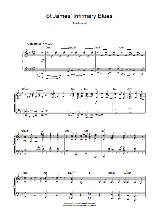 Traditional St James' Infirmary Blues sheet music notes and chords. Download Printable PDF.