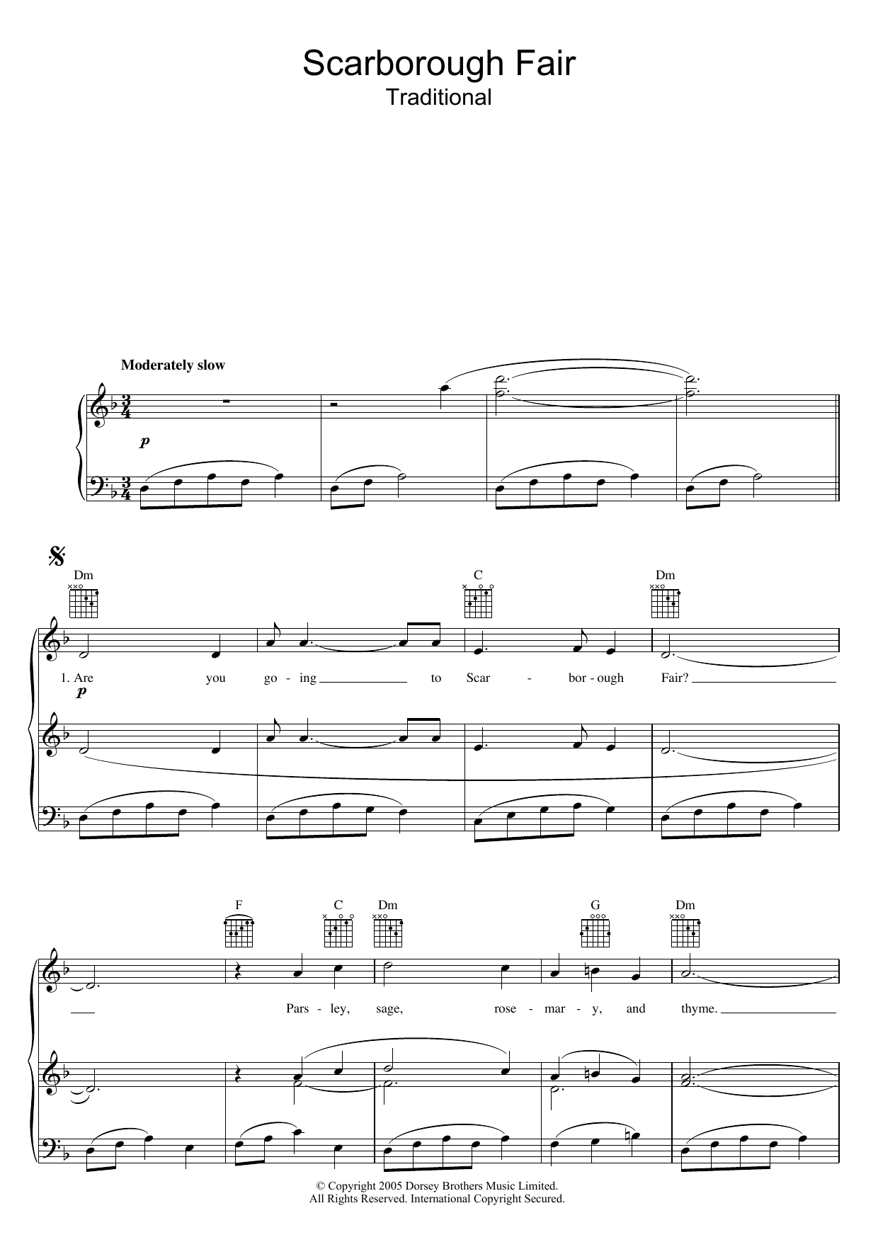 Traditional Scarborough Fair sheet music notes and chords. Download Printable PDF.