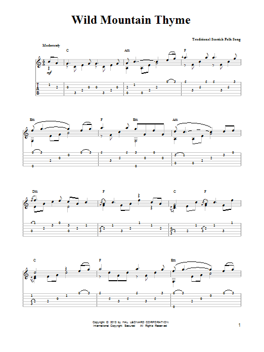 Scottish Folksong Wild Mountain Thyme sheet music notes and chords. Download Printable PDF.