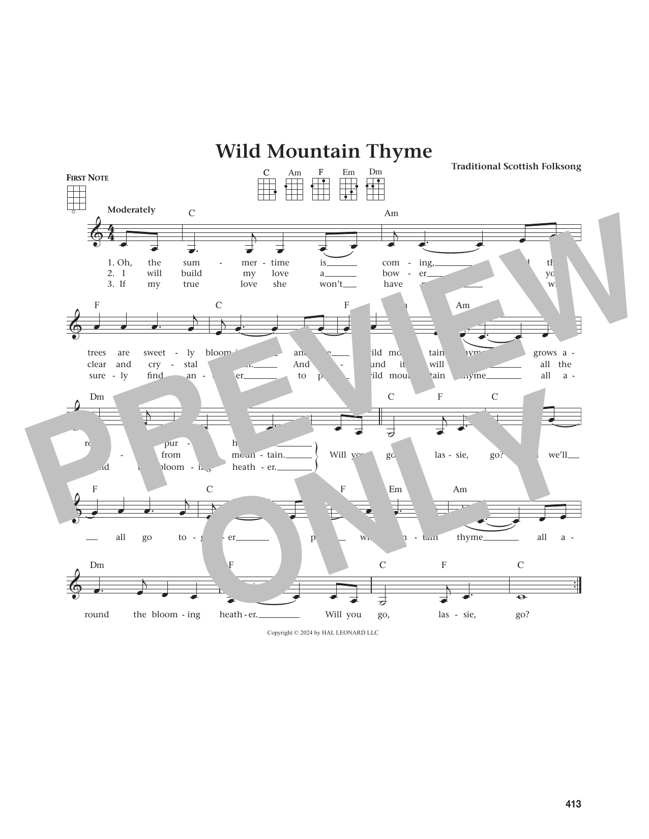 Traditional Scottish Folksong Wild Mountain Thyme (from The Daily Ukulele) (arr. Jim Beloff) sheet music notes and chords. Download Printable PDF.