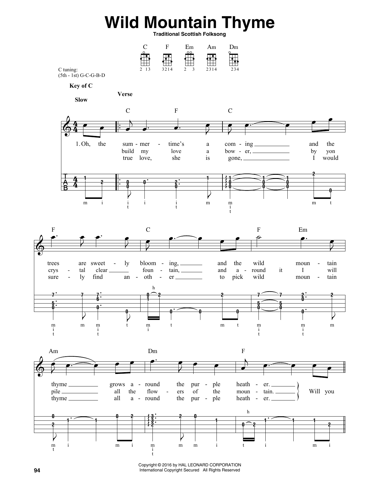 Traditional Scottish Folksong Wild Mountain Thyme sheet music notes and chords. Download Printable PDF.