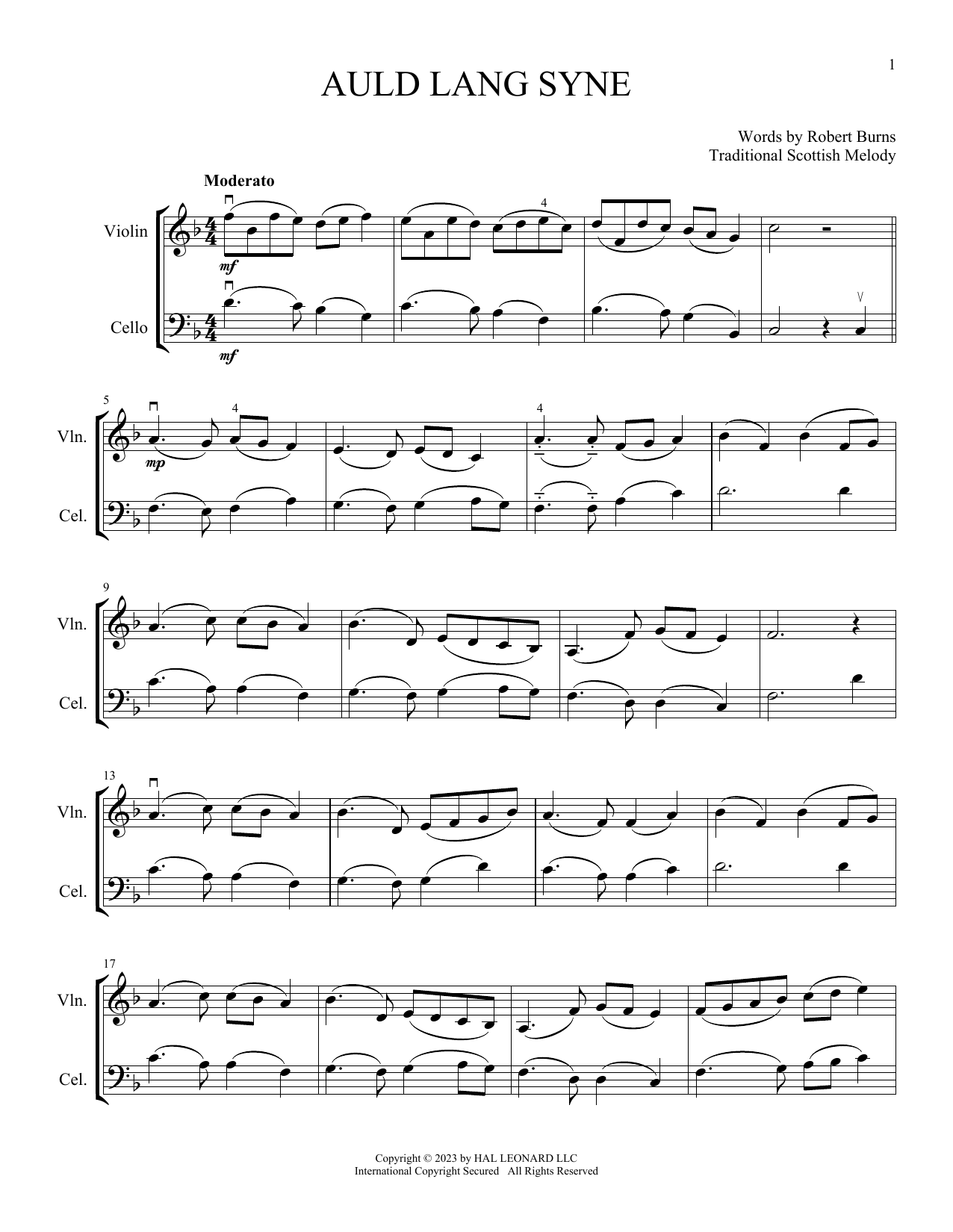 Traditional Scottish Melody Auld Lang Syne (arr. Michelle Hynson) sheet music notes and chords. Download Printable PDF.