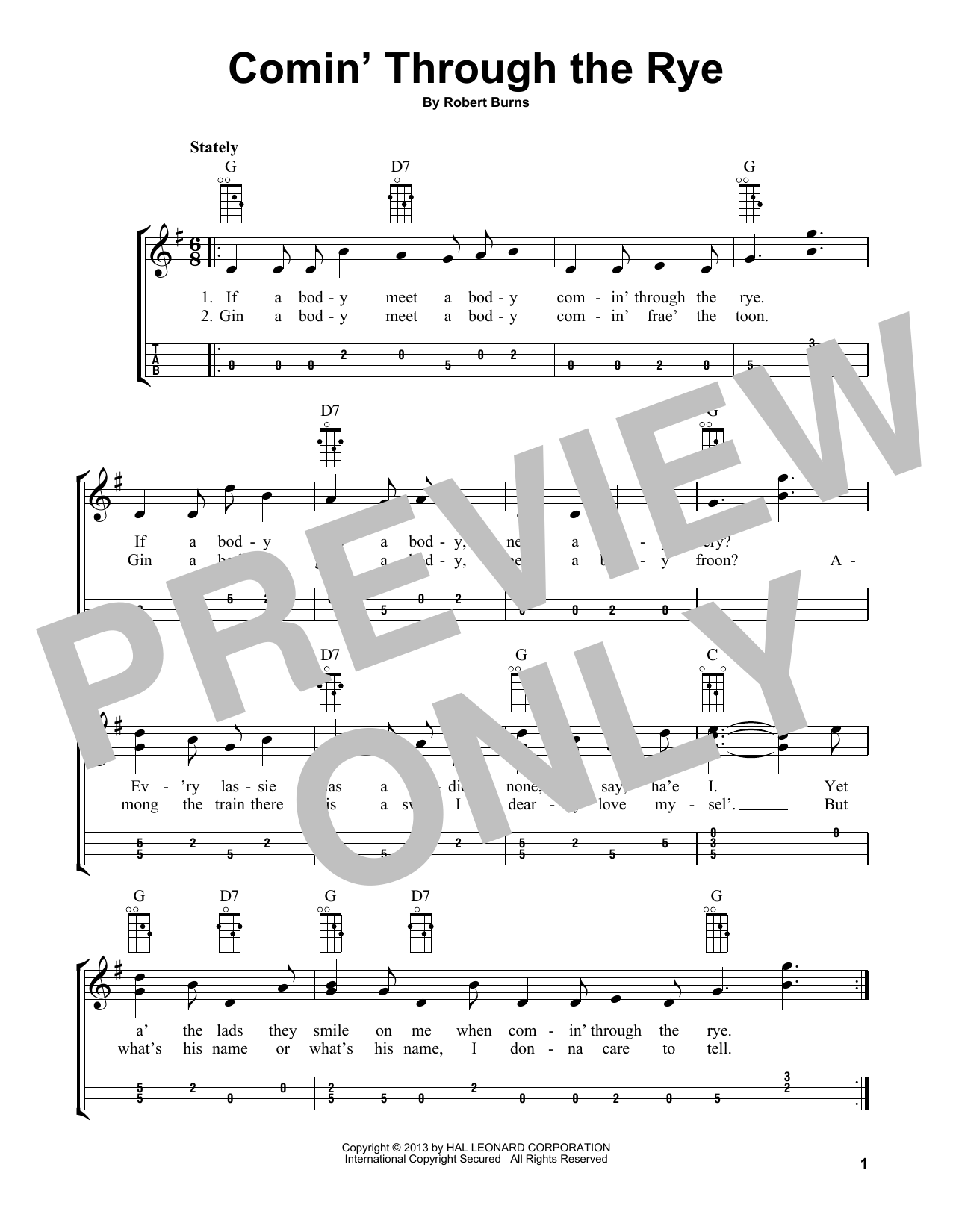 Traditional Scottish Melody Comin' Through The Rye (arr. Bobby Westfall) sheet music notes and chords. Download Printable PDF.