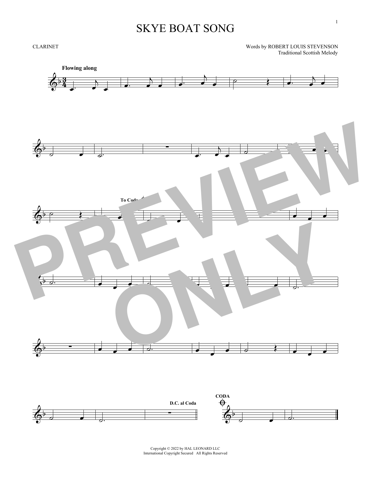 Traditional Scottish Skye Boat Song sheet music notes and chords. Download Printable PDF.