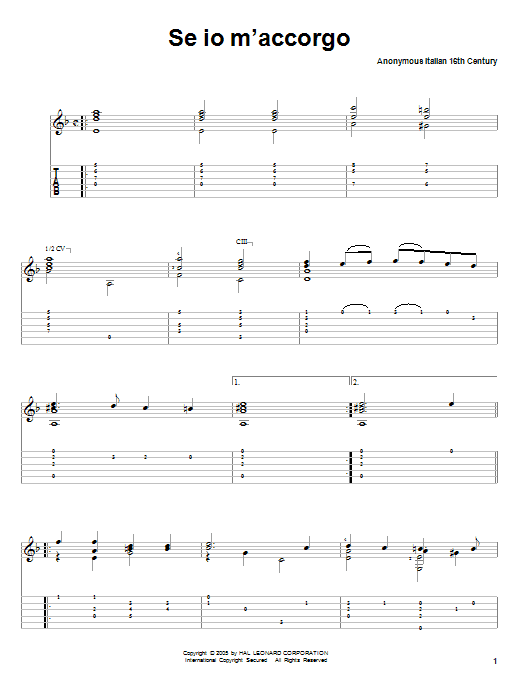 Traditional Se Io M'accorgo sheet music notes and chords. Download Printable PDF.