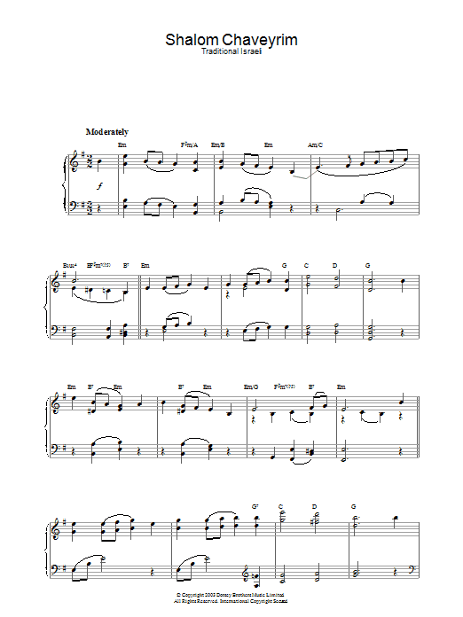Learn to play Traditional Shalom Chaveyrim sheet music for Piano Solo in minutes. Price: 7.8900$ Traditional Shalom Chaveyrim sheet music notes and chords arranged for Piano Solo