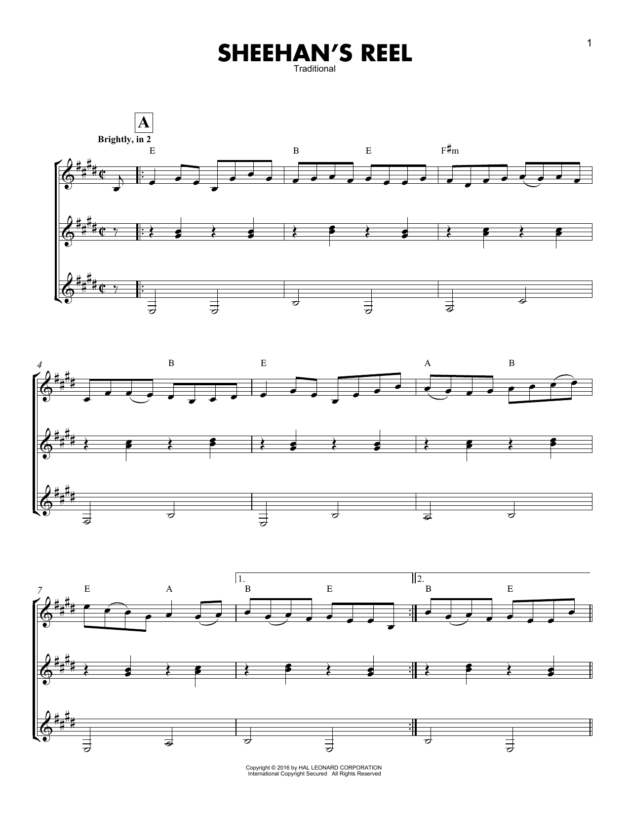 Traditional Sheehan's Reel sheet music notes and chords. Download Printable PDF.